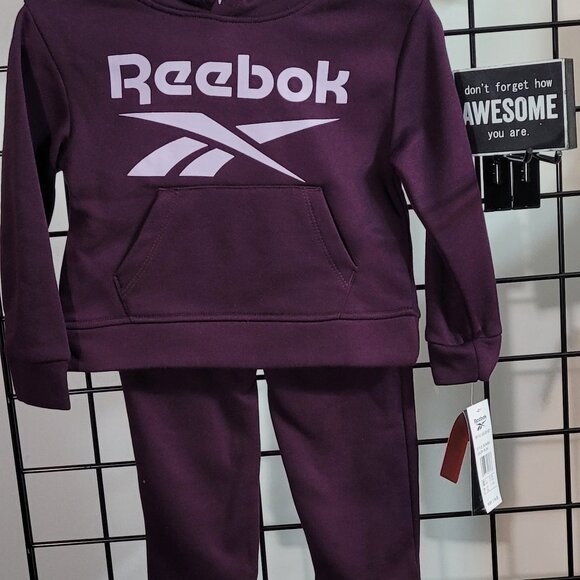 Reebok Kids Plum Fleece Hoodie Sweatsuit Set - Stacked Logo - Cozy Activewear! - Picture 1 of 9